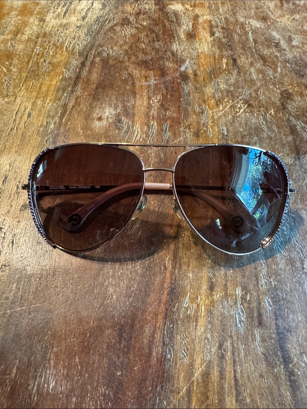Michael Kors Brown Lens Aviator Sunglasses with Metal Frame